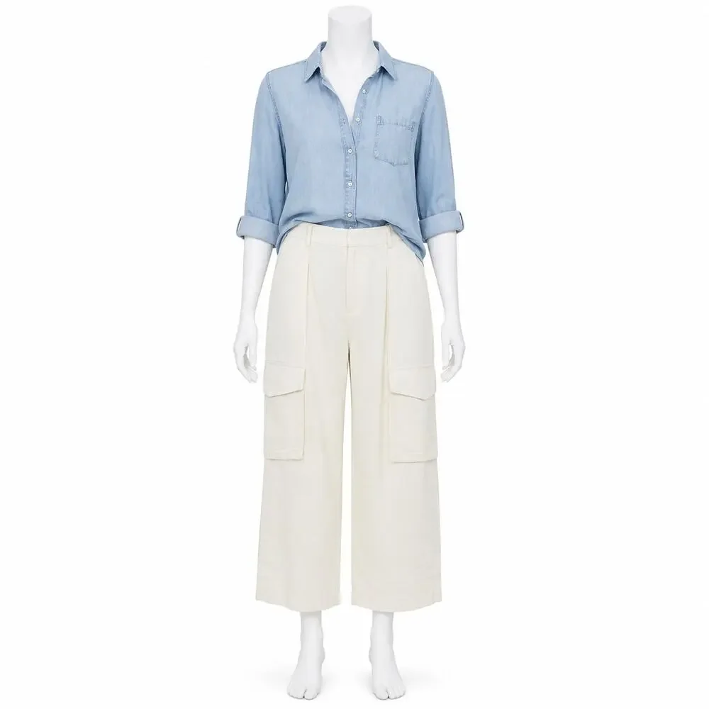 Banana Republic Wide Leg Linen Blend Cargo Pants Womens Sz 12 Off White
